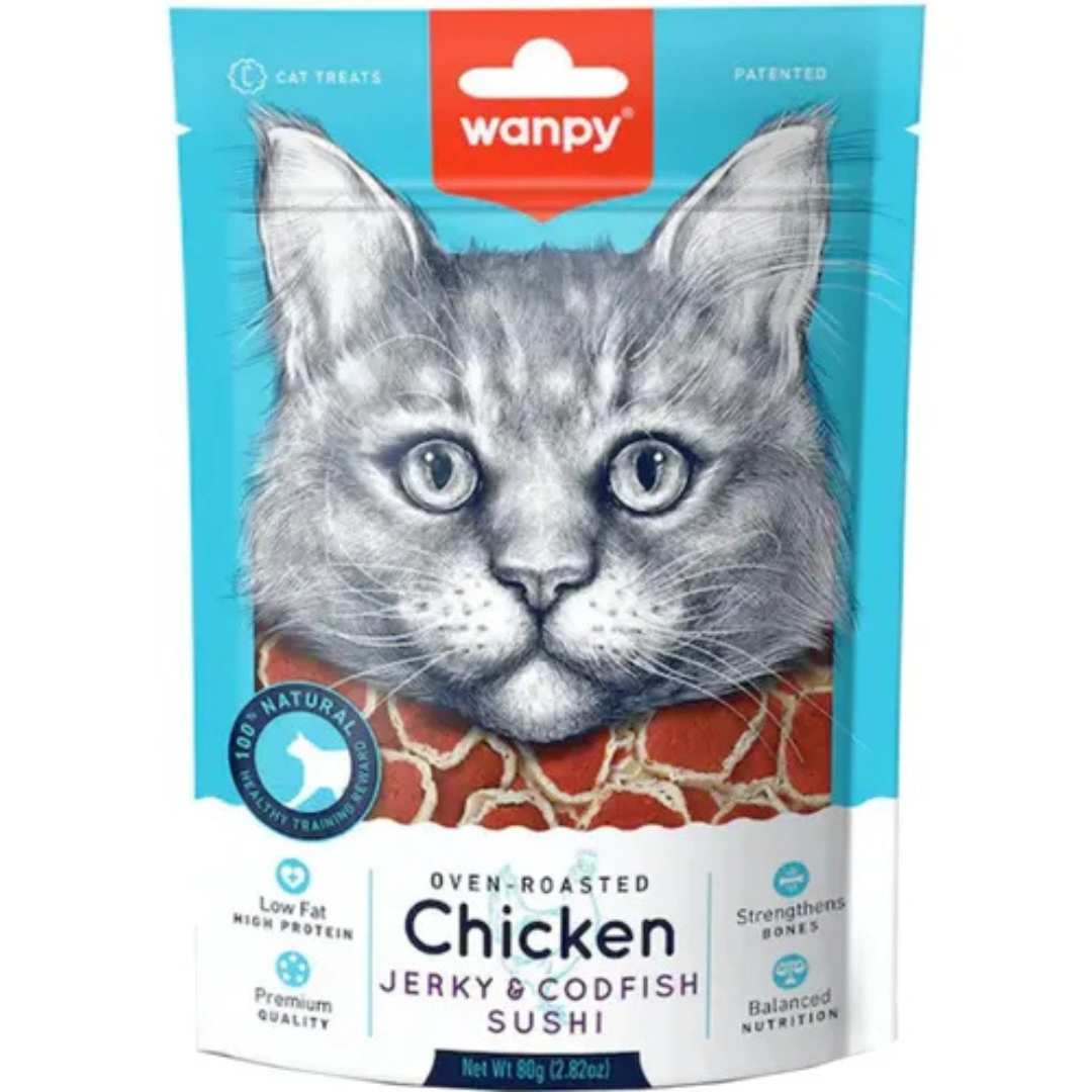 Wanpy Jerky Cat Sushi de Pollo y Bacalao