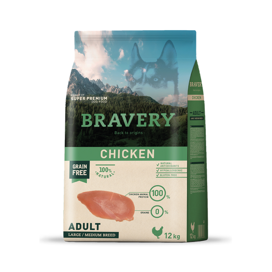 Alimento Bravery Super Premium Adult Dog Large/medium Breeds Para Perro Adulto De Raza Mediana Y Grande Sabor Pollo En Bolsa De 12kg