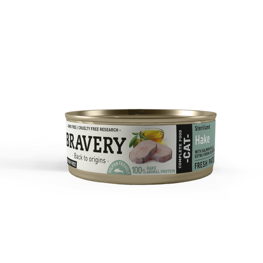 Alimento Bravery Para Gatos Esterilizados Merluza Lata 70 Gr