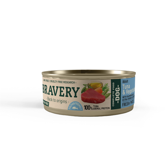 Alimento Bravery Para Perros Atun Y Vegetales Lata 80 Gr